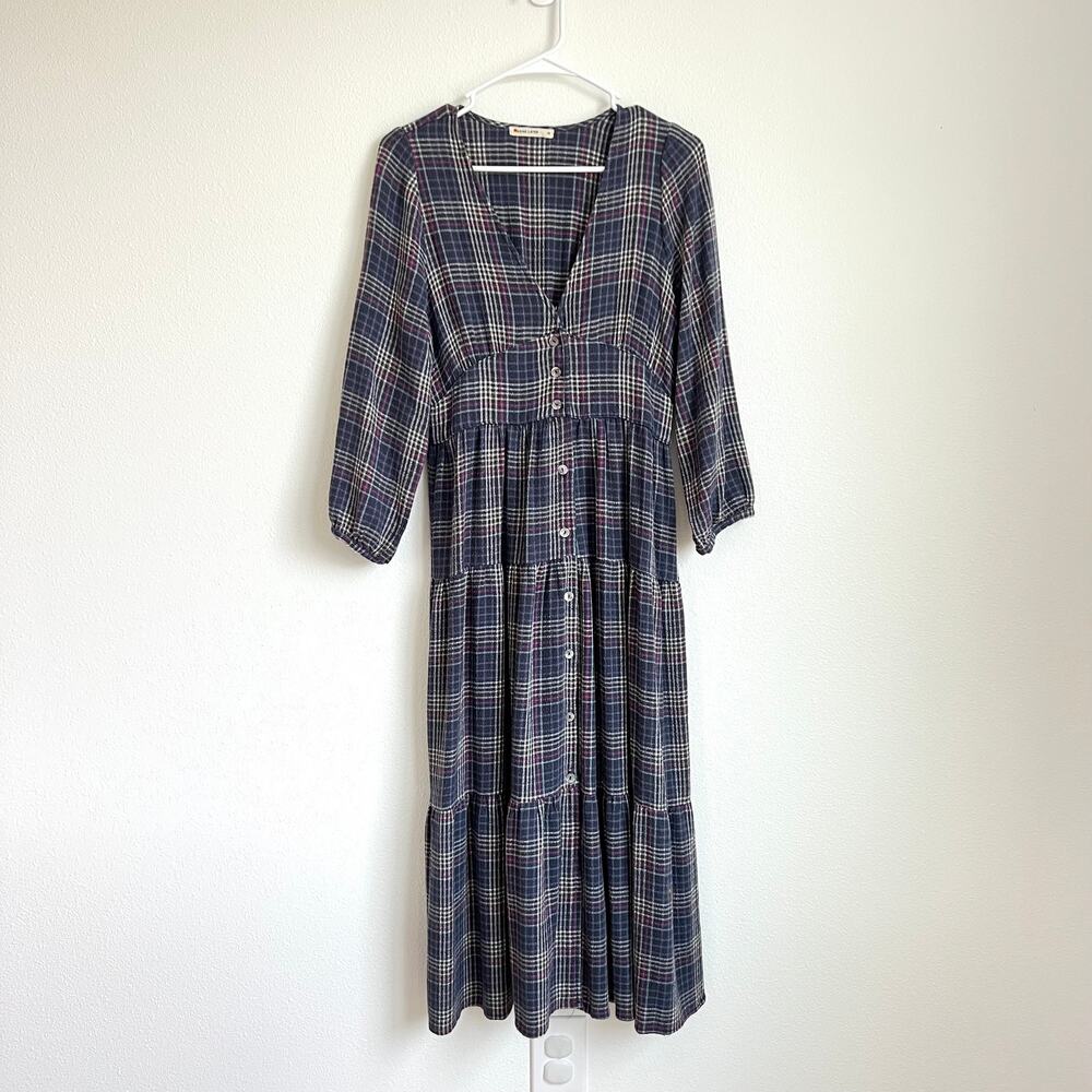Marine Layer Maeve Purple Plaid Button Trad Dress Women's Size Medium - Picture 5 of 11